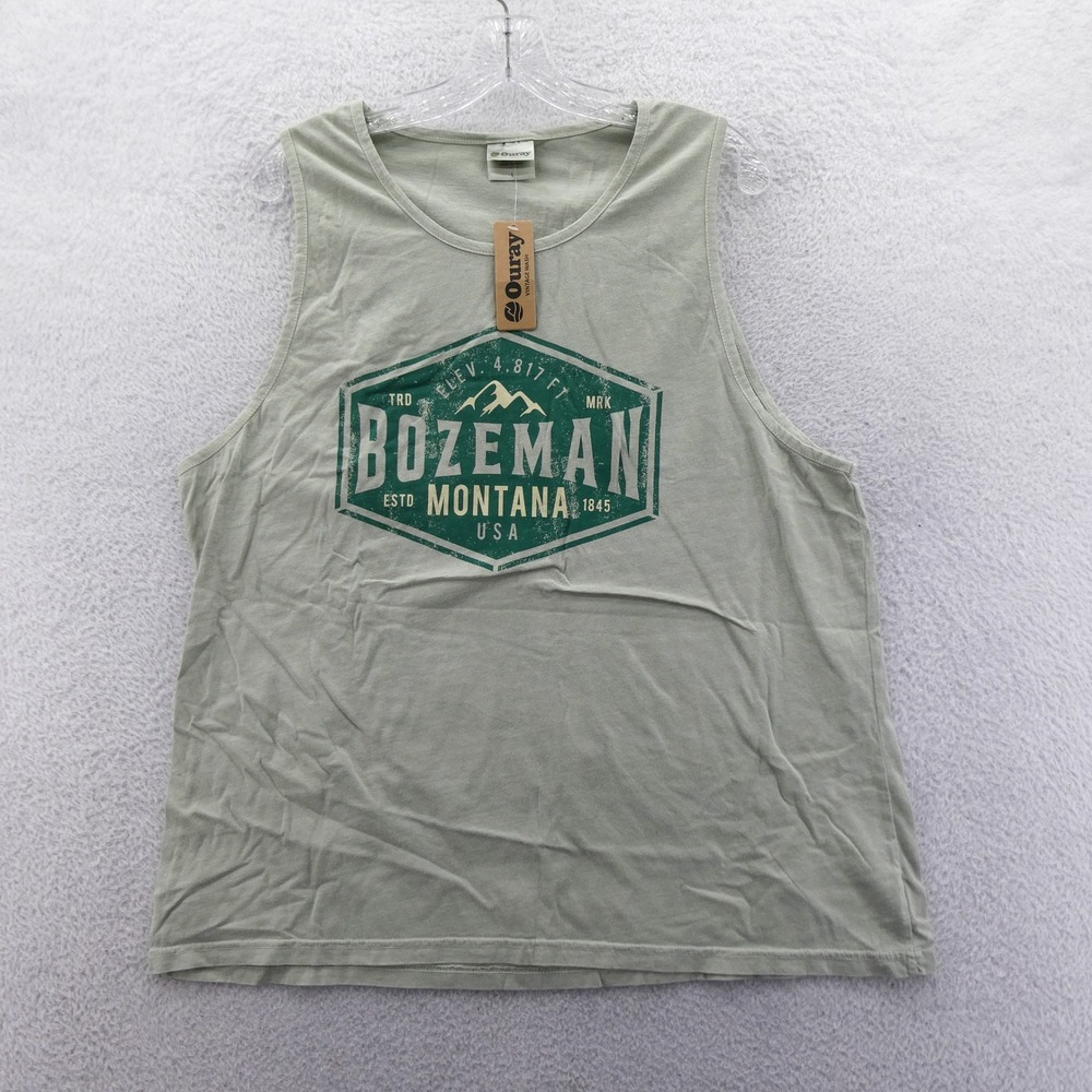 Ouray Tank Top Women Large Bozeman Montana Sage Green Ringspun‎ Cotton Graphic